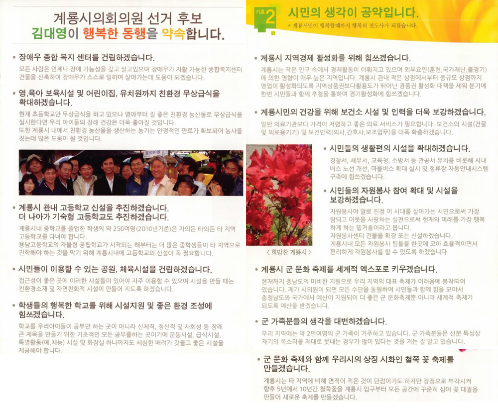 2010 지방선거시 김대영 시의원 후보의 공보물(공약부분)